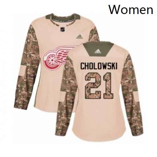 Womens Adidas Detroit Red Wings 21 Dennis Cholowski Authentic Camo Veterans Day Practice NHL Jersey